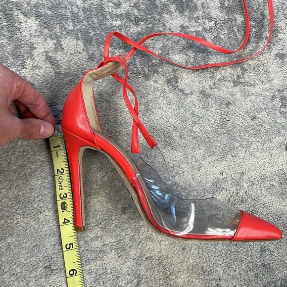 Brother Vellies De Fleur Ankle Tie Pointed Toe Pumps Red Orange PVC Sz 6 - Picture 14 of 15
